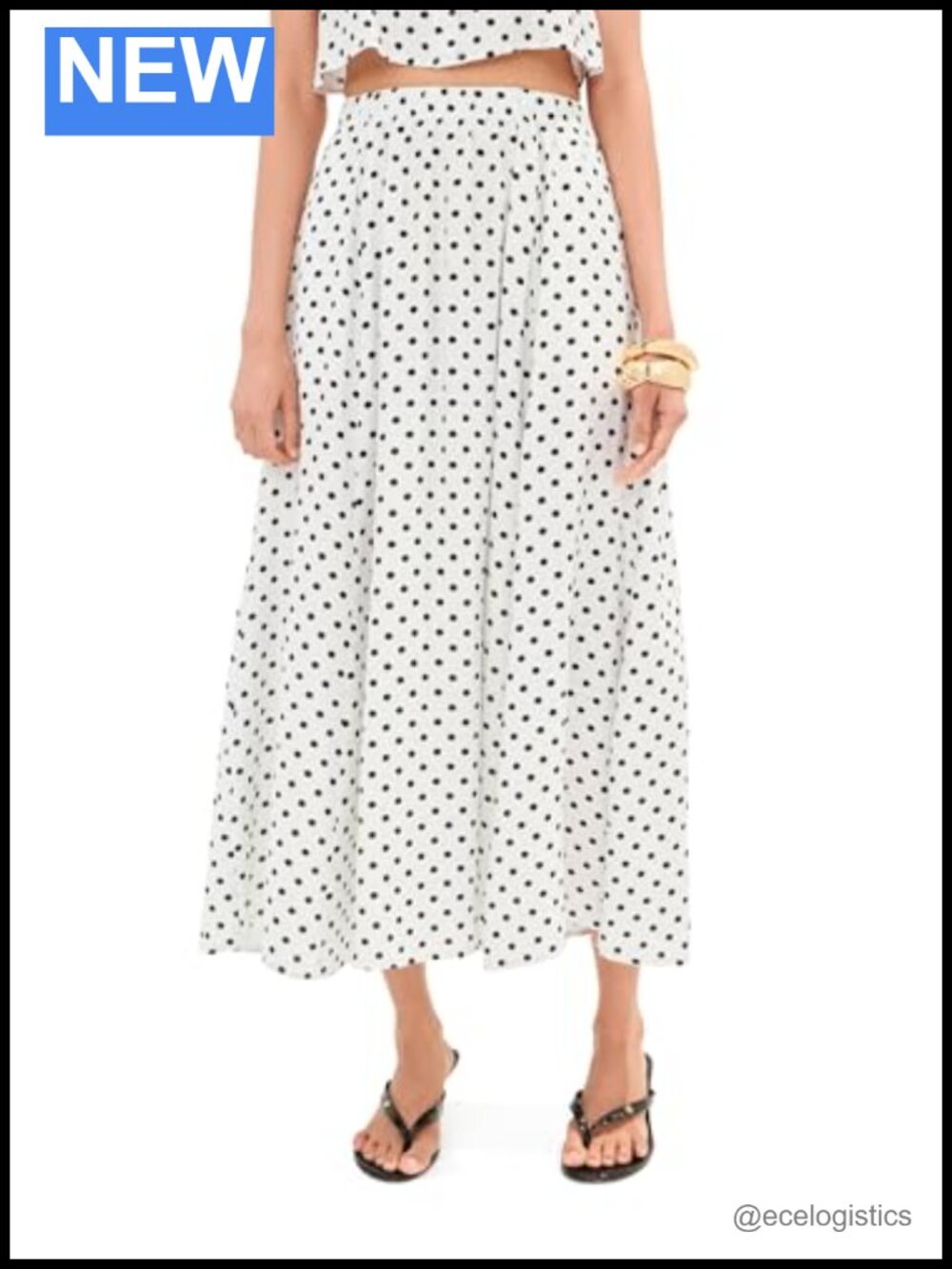 LE BOP Women's Martha Polka Dot Midi Skirt High Rise Side Pockets